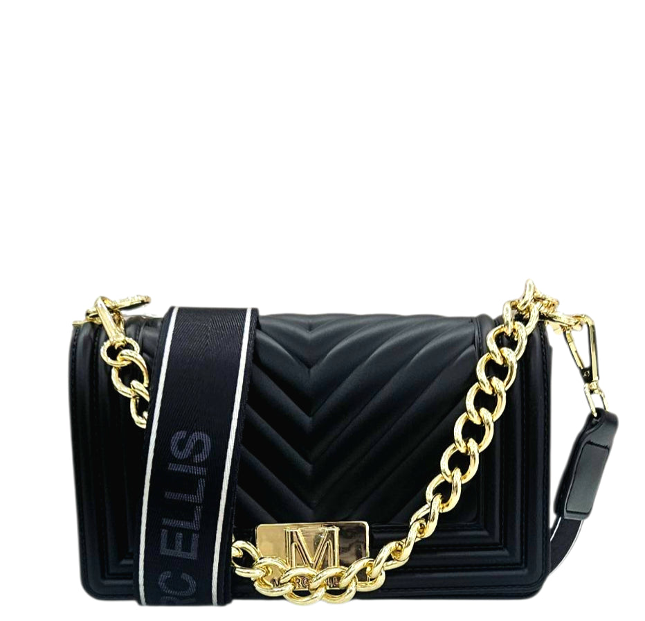 FLAT S 25 SHOULDER BAG BLACK LIGHT GOLD - BORSA - MARC ELLIS