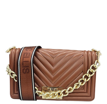 FLAT S 25 SHOULDER BAG DARK CUOIO GOLD - BORSA - MARC ELLIS