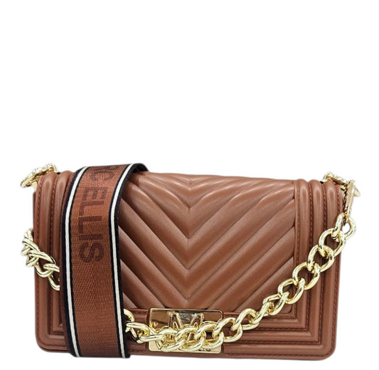 FLAT S 25 SHOULDER BAG DARK CUOIO GOLD - BORSA - MARC ELLIS