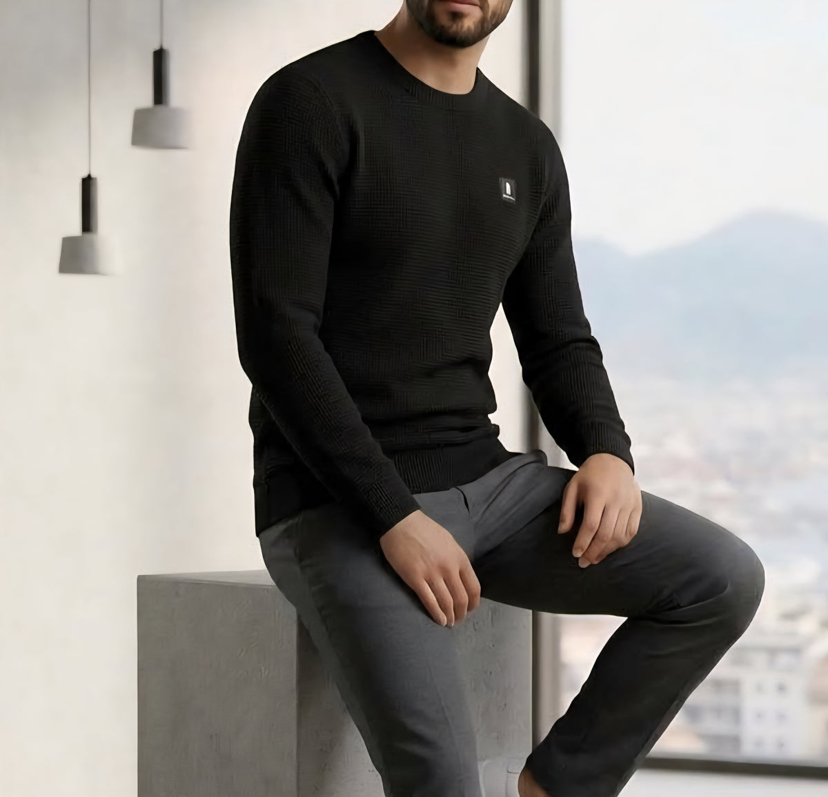 MAGLIA Uomo Refrigue R4061M262 GREWNECK WAFFLE BLACK