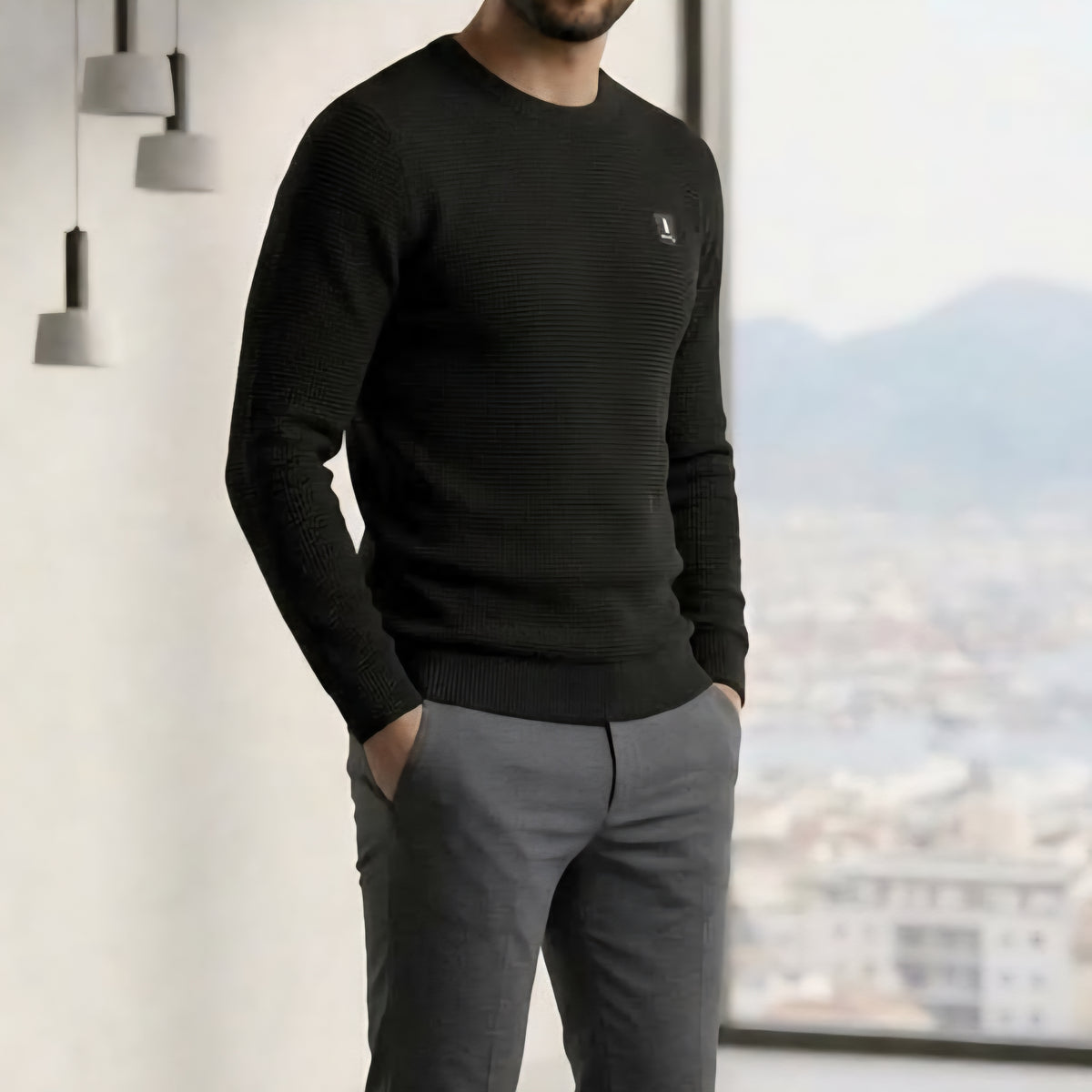 MAGLIA Uomo Refrigue R4061M262 GREWNECK WAFFLE BLACK