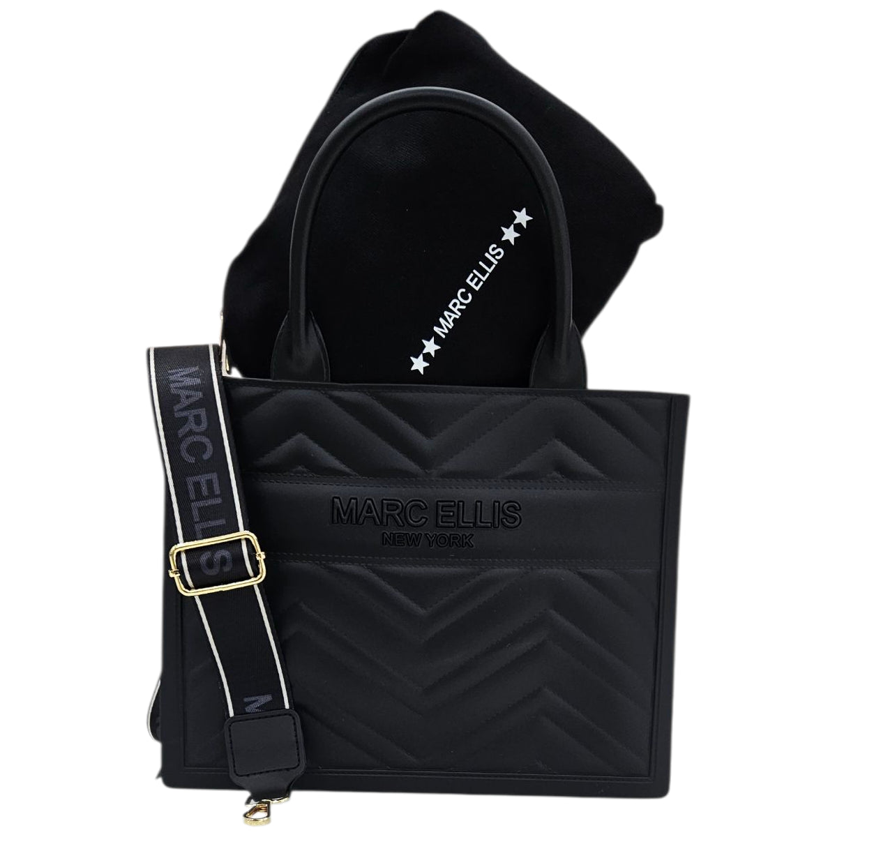 FLAT BUBY WAVE M HANDBAG BLACK LIGHT GOLD - BORSA - MARC ELLIS