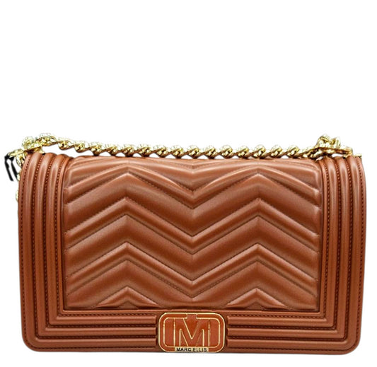 FLAT WAVE M 25 SHOULDER BAG DARK CUOIO LIGHT GOLD - BORSA - MARC ELLIS