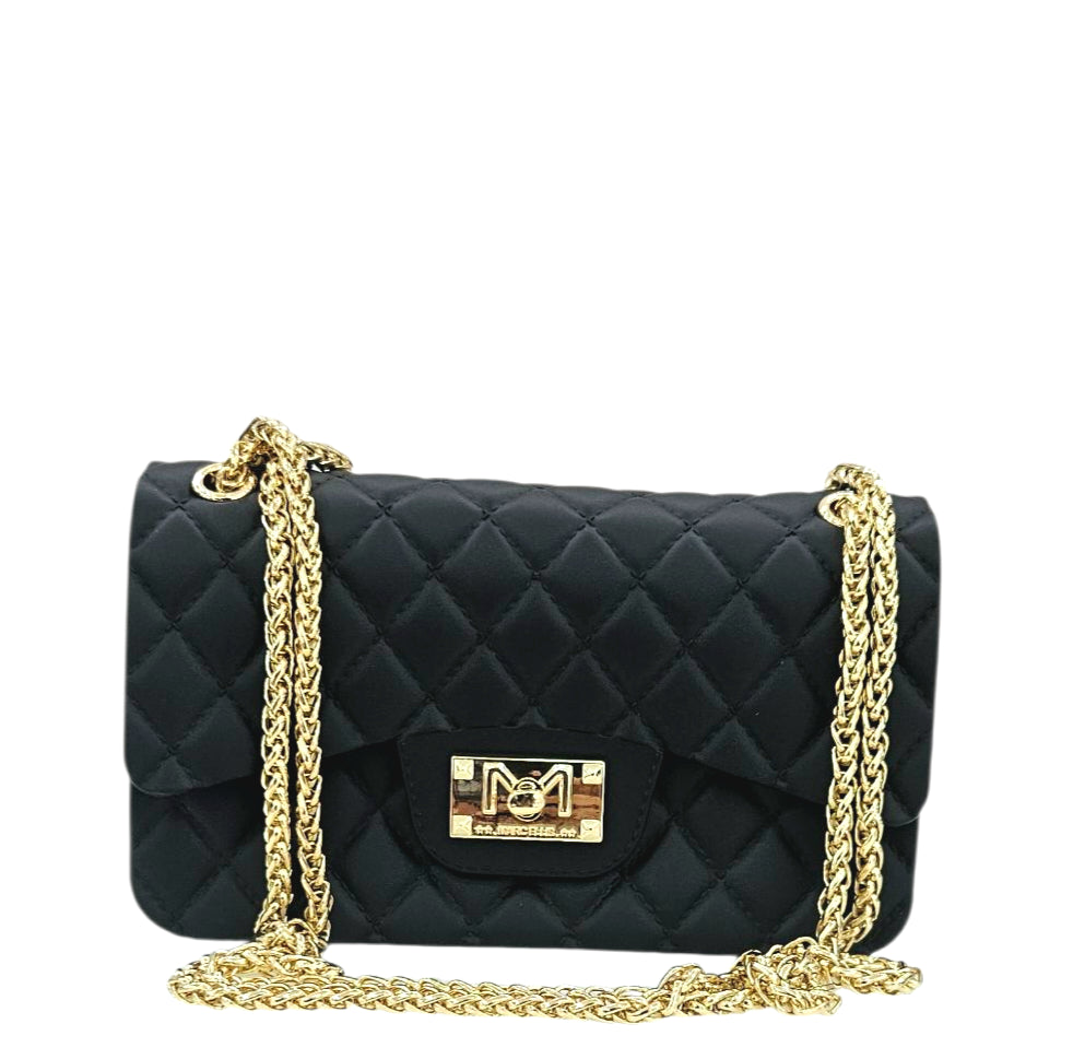 FLAT FALCON S SHOULDER BAG BLACK LIGHT GOLD - BORSA - MARC ELLIS