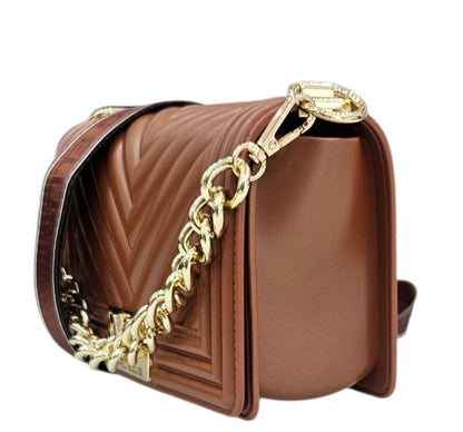 FLAT S 25 SHOULDER BAG DARK CUOIO GOLD - BORSA - MARC ELLIS