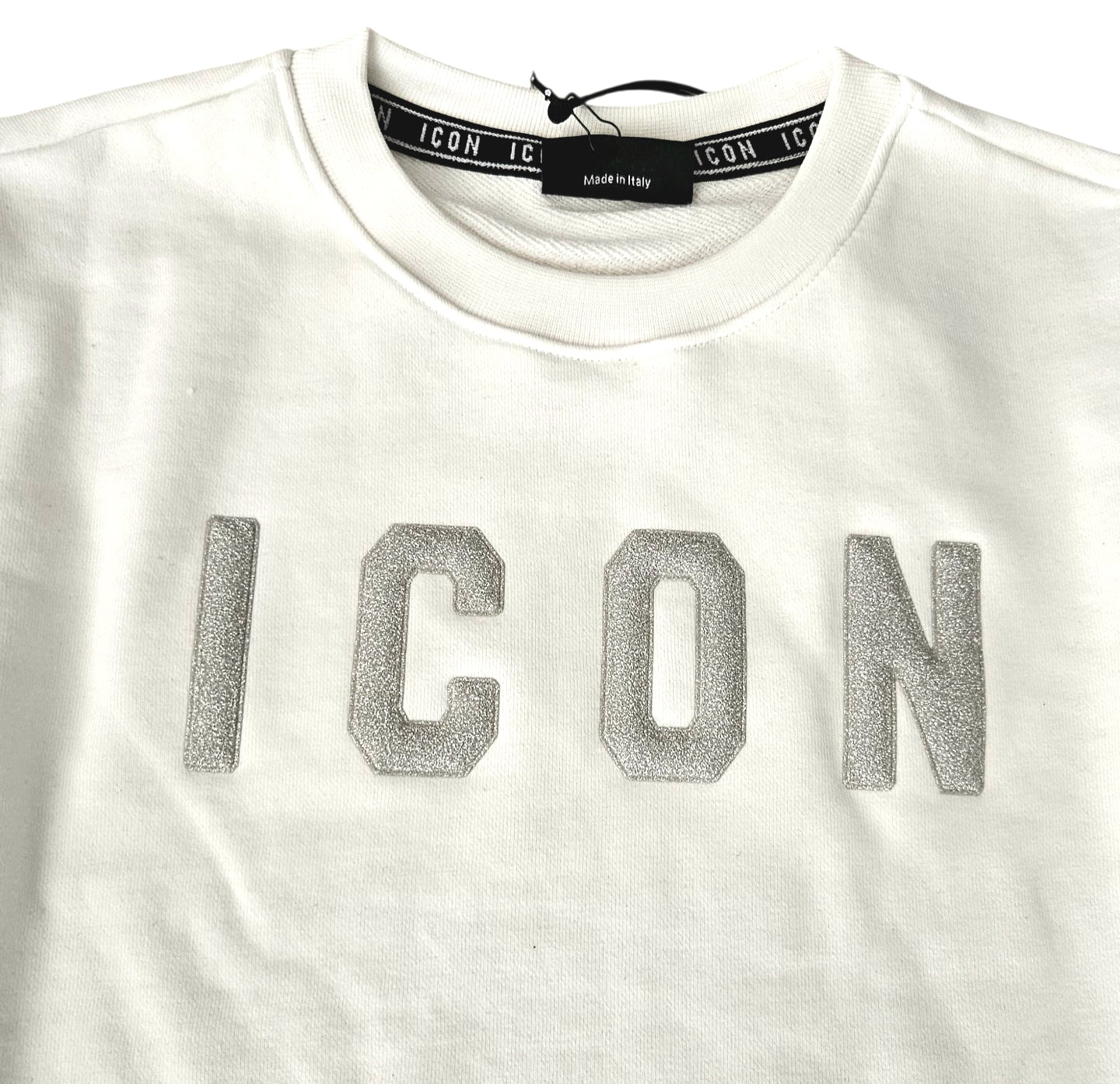 ICDF2W6F013 FELPA DONNA GIROCOLLO GLITTER BIANCO - FELPA - ICON