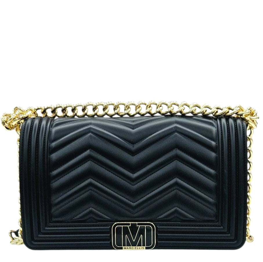FLAT WAVE M 25 SHOULDER BAG BLACK LIGHT GOLD - BORSA - MARC ELLIS