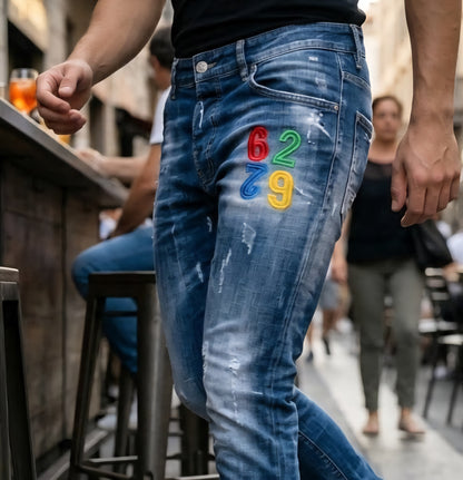 Pantaloni Uomo G2 FIRENZE COLOR RICAMO BLU