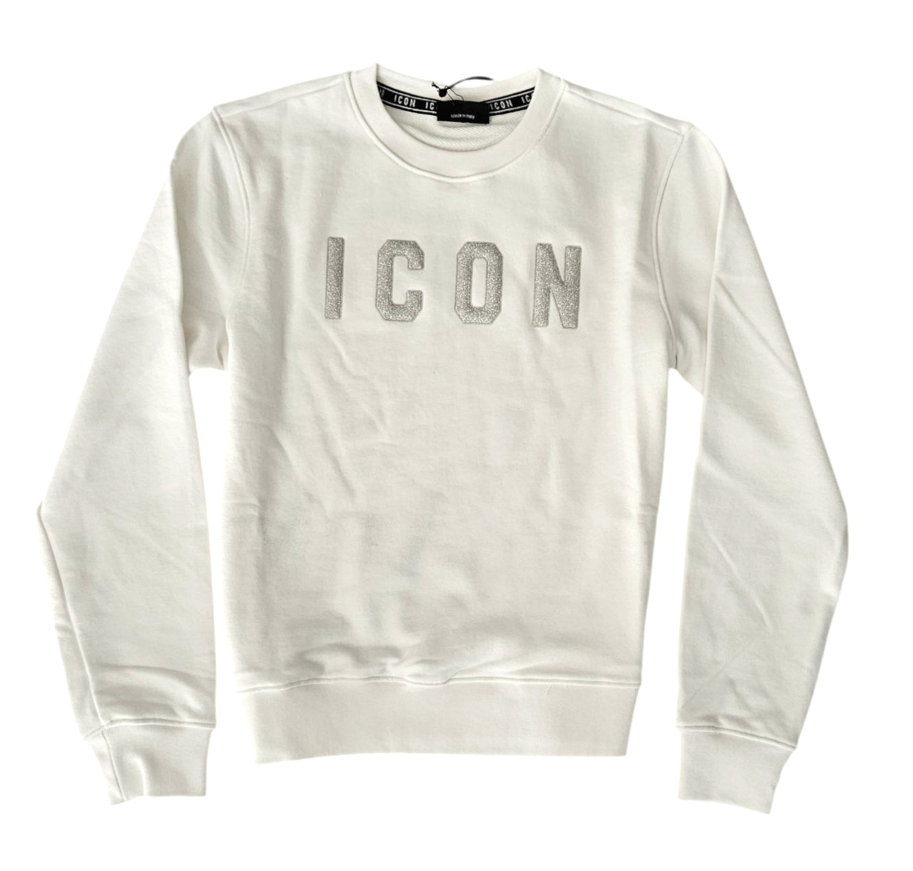 ICDF2W6F013 FELPA DONNA GIROCOLLO GLITTER BIANCO - FELPA - ICON