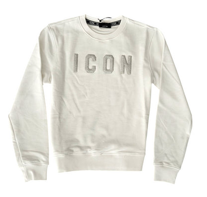 ICDF2W6F013 FELPA DONNA GIROCOLLO GLITTER BIANCO - FELPA - ICON