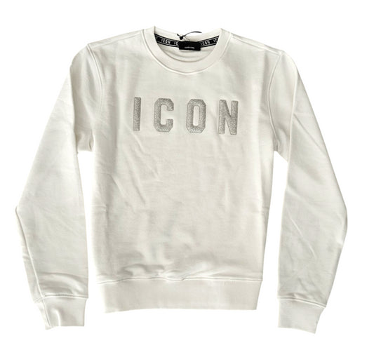 ICDF2W6F013 FELPA DONNA GIROCOLLO GLITTER BIANCO - FELPA - ICON