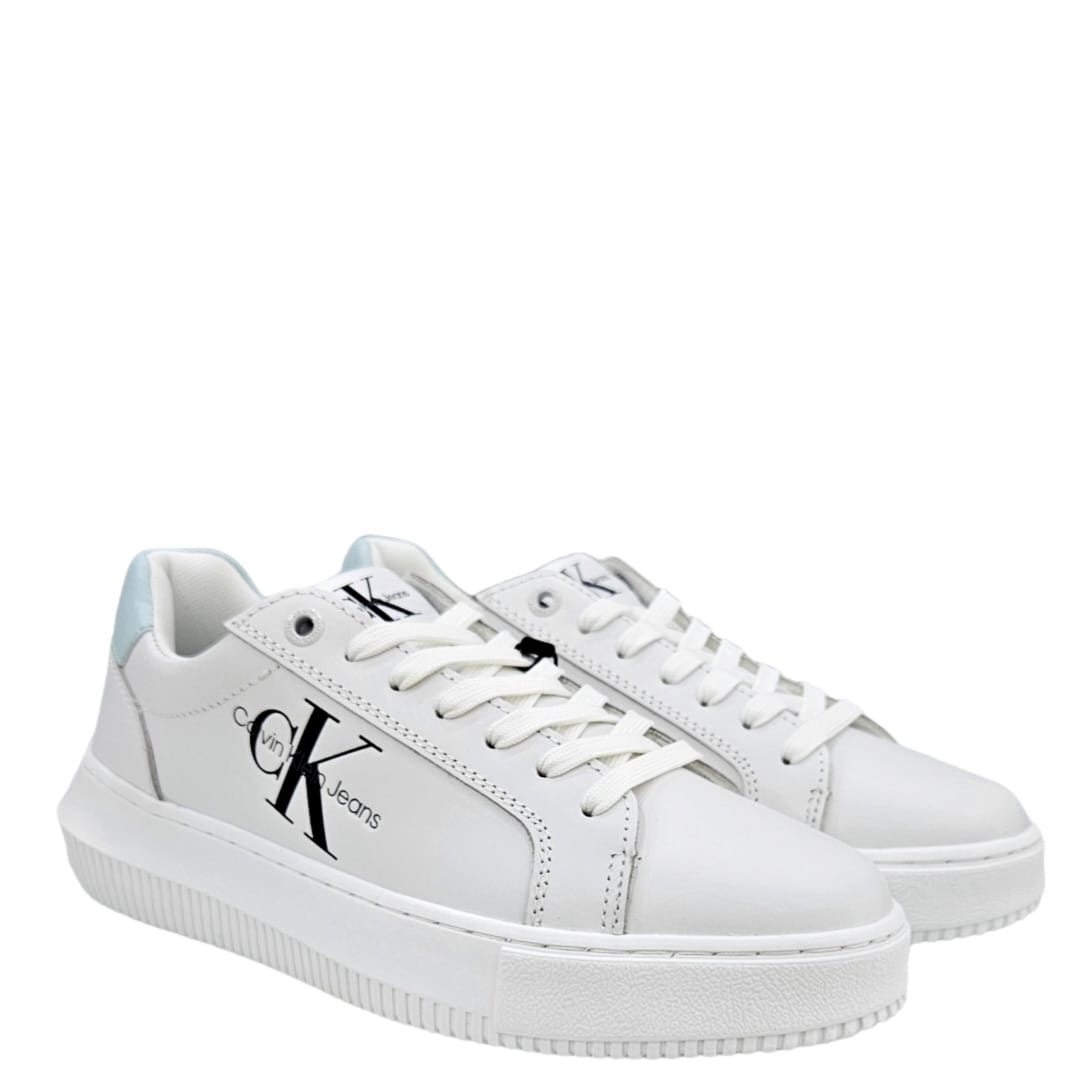 SNEAKERS DONNA CHUNKY CUPSOLE LACEUP MON LTH WN WHITE SPROUT GREEN CALVIN KLEIN JEANS walkingon